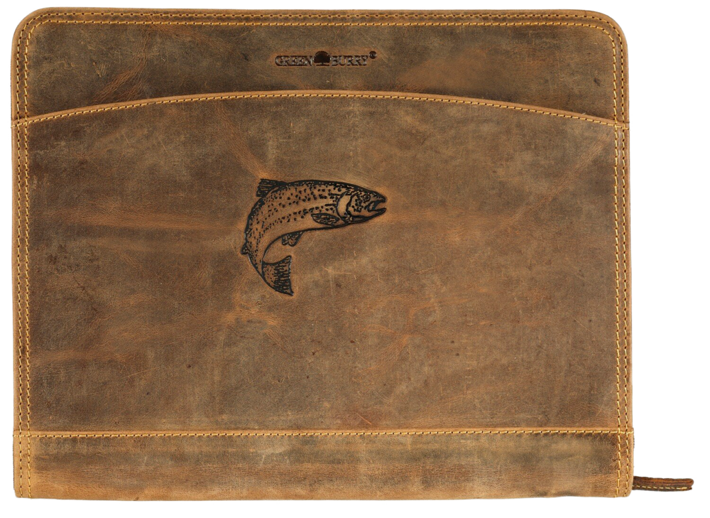 Porte-documents en cuir naturel avec motif de poisson